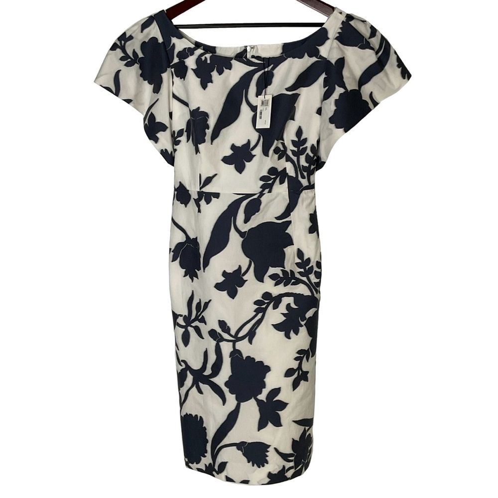 Milly "Lillyflower" Navy White Floral Print w/Distinctive Flutter Sleeves; Sz 12
